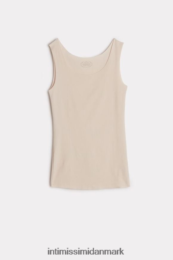 Intimissimi raw-edge rundhalset supima bomuldsvest top Kvinder 2280-lyserød silke beklædning 8DZ4XJ1460