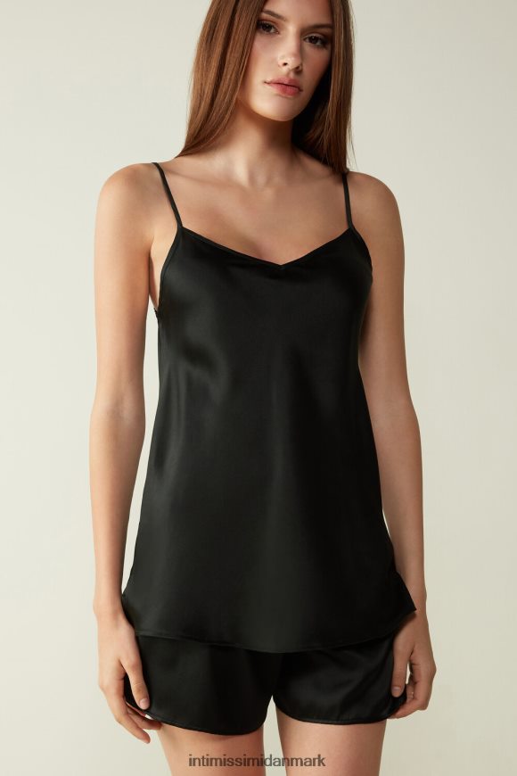 Intimissimi silke satin top med v-hals Kvinder 019-sort beklædning 8DZ4XJ1396