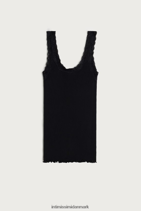 Intimissimi silke top med blonde halsudskæring Kvinder 019-sort beklædning 8DZ4XJ1476