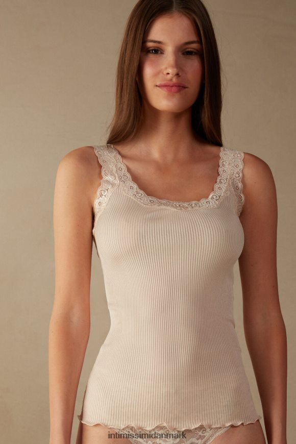 Intimissimi silke top med blonde halsudskæring Kvinder 2280-lyserød silke beklædning 8DZ4XJ1474