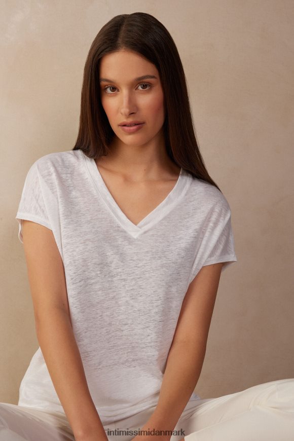 Intimissimi kortærmet hørtop med v-hals Kvinder 001-hvid beklædning 8DZ4XJ1314