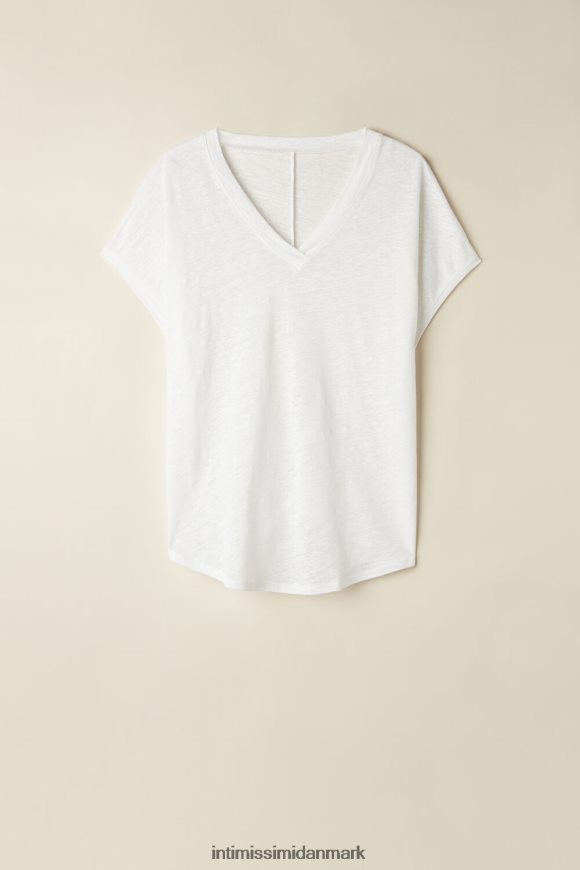 Intimissimi kortærmet hørtop med v-hals Kvinder 001-hvid beklædning 8DZ4XJ1314