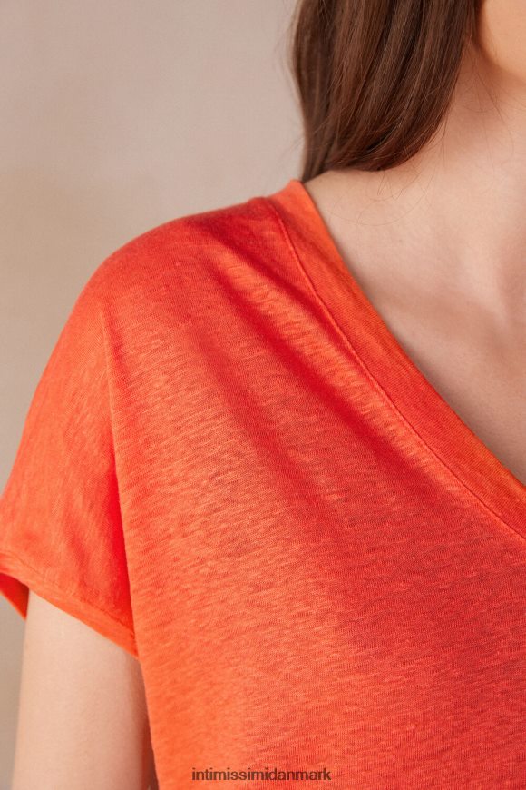 Intimissimi kortærmet hørtop med v-hals Kvinder 219j-flamme skarlagen beklædning 8DZ4XJ1306