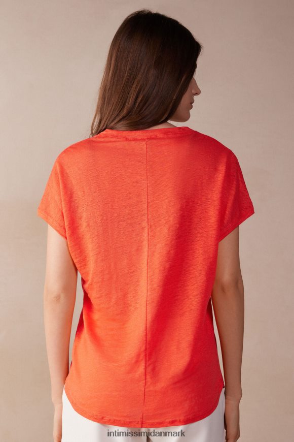 Intimissimi kortærmet hørtop med v-hals Kvinder 219j-flamme skarlagen beklædning 8DZ4XJ1306