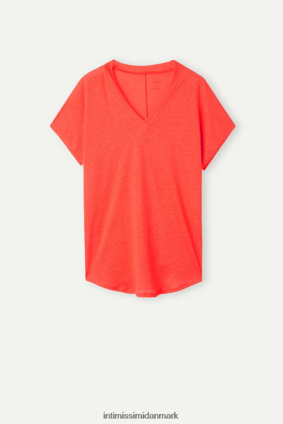 Intimissimi kortærmet hørtop med v-hals Kvinder 219j-flamme skarlagen beklædning 8DZ4XJ1306