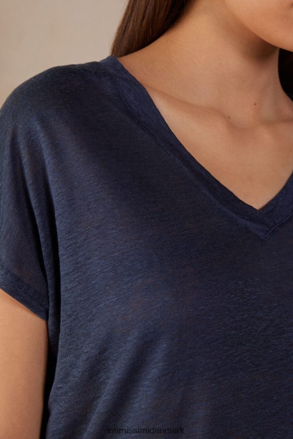 Intimissimi kortærmet hørtop med v-hals Kvinder 243j-sømand blå beklædning 8DZ4XJ1302