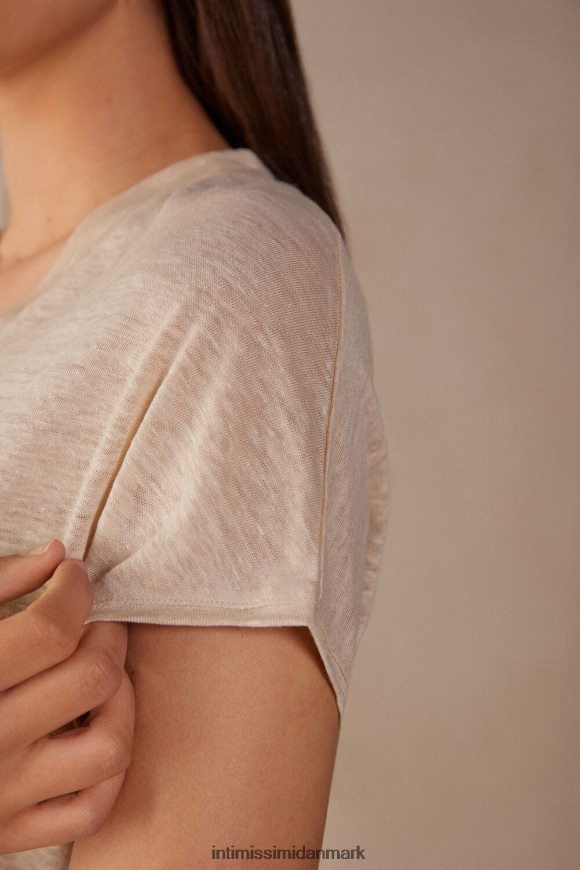 Intimissimi kortærmet hørtop med v-hals Kvinder 913i-beige reb beklædning 8DZ4XJ1297