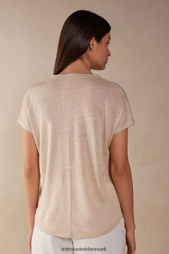 Intimissimi kortærmet hørtop med v-hals Kvinder 913i-beige reb beklædning 8DZ4XJ1297