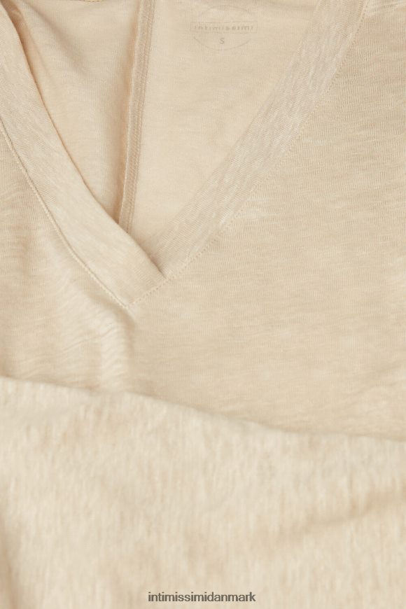 Intimissimi kortærmet hørtop med v-hals Kvinder 913i-beige reb beklædning 8DZ4XJ1297