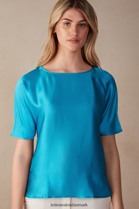 Intimissimi kortærmet silke og modal top Kvinder 210j-digital turkis beklædning 8DZ4XJ1318