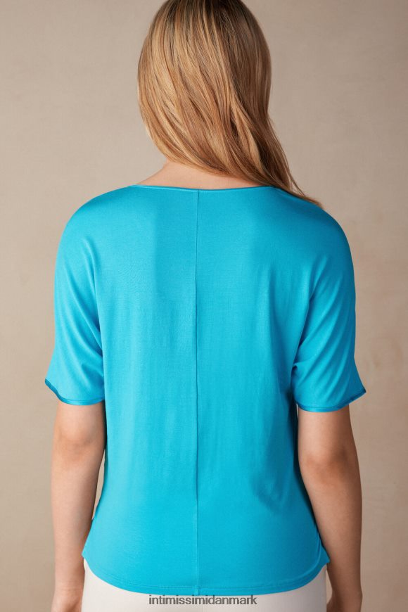 Intimissimi kortærmet silke og modal top Kvinder 210j-digital turkis beklædning 8DZ4XJ1318