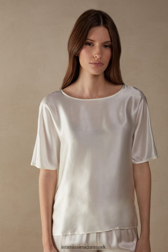 Intimissimi kortærmet silke og modal top Kvinder 2127-pulver hvid beklædning 8DZ4XJ1365