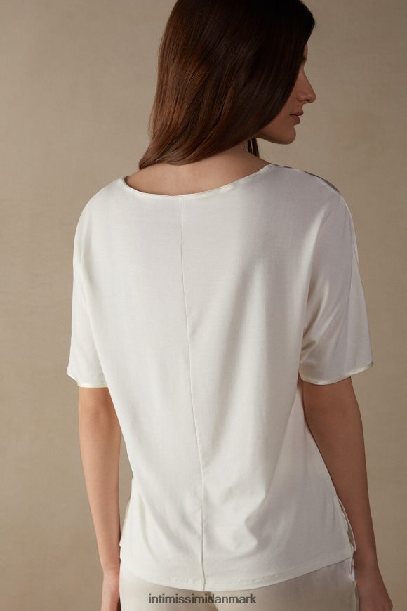 Intimissimi kortærmet silke og modal top Kvinder 2127-pulver hvid beklædning 8DZ4XJ1365