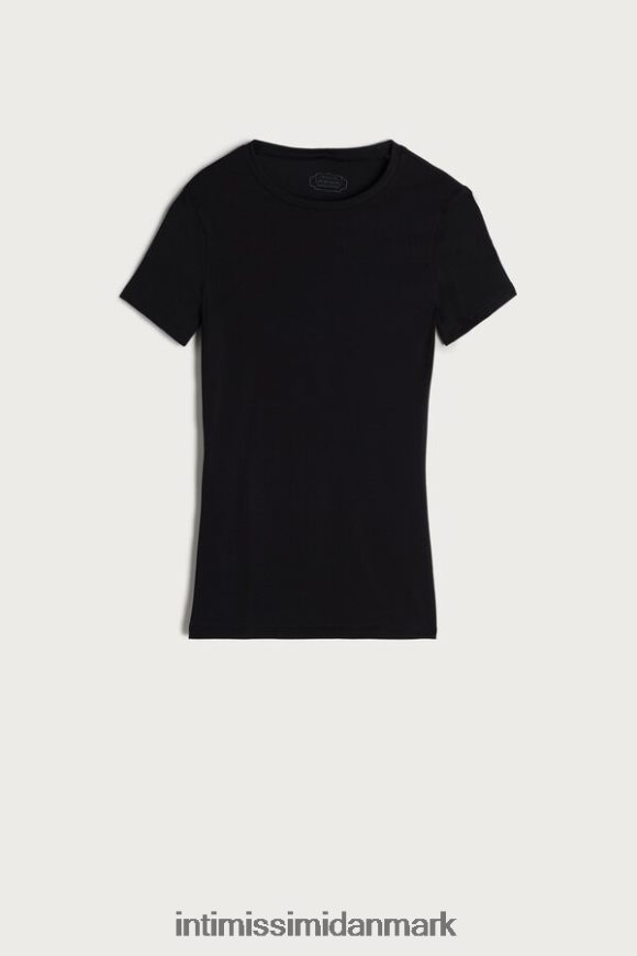 Intimissimi kortærmet stretch supima bomuldstop Kvinder 019-sort beklædning 8DZ4XJ1419