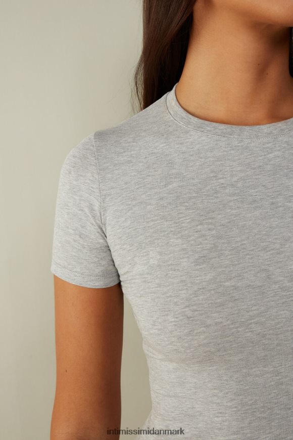 Intimissimi kortærmet stretch supima bomuldstop Kvinder 031-lysegrå melange beklædning 8DZ4XJ1415
