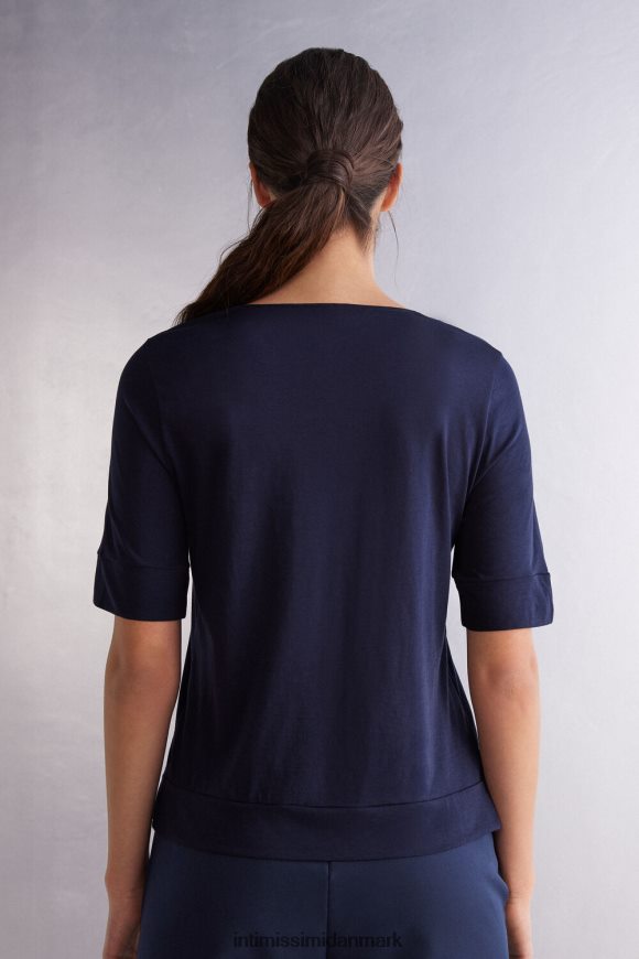 Intimissimi kortærmet v-hals ultrafrisk supima bomuldstop Kvinder 1467-intens blå beklædning 8DZ4XJ1278