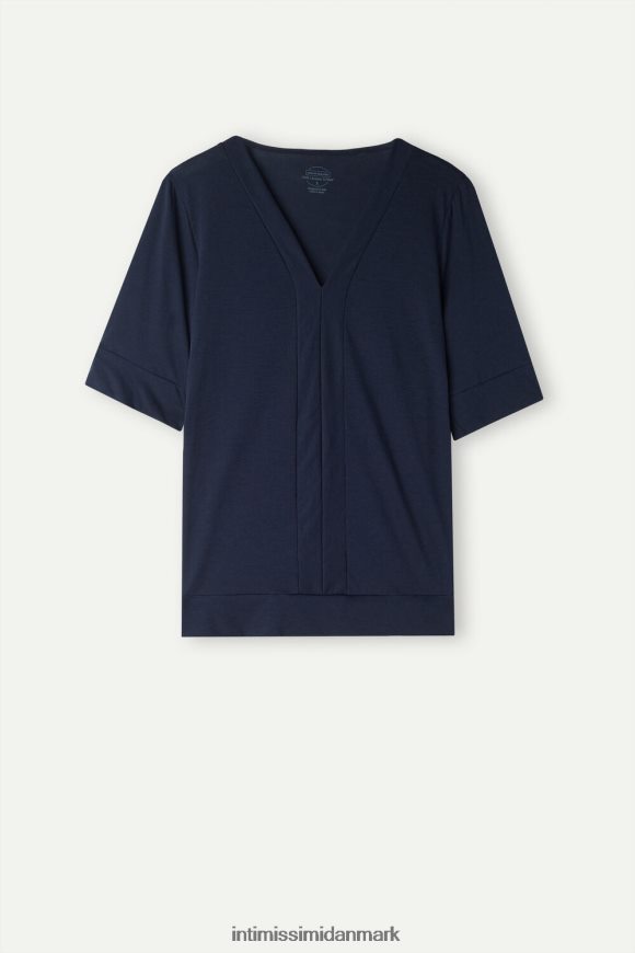 Intimissimi kortærmet v-hals ultrafrisk supima bomuldstop Kvinder 1467-intens blå beklædning 8DZ4XJ1278