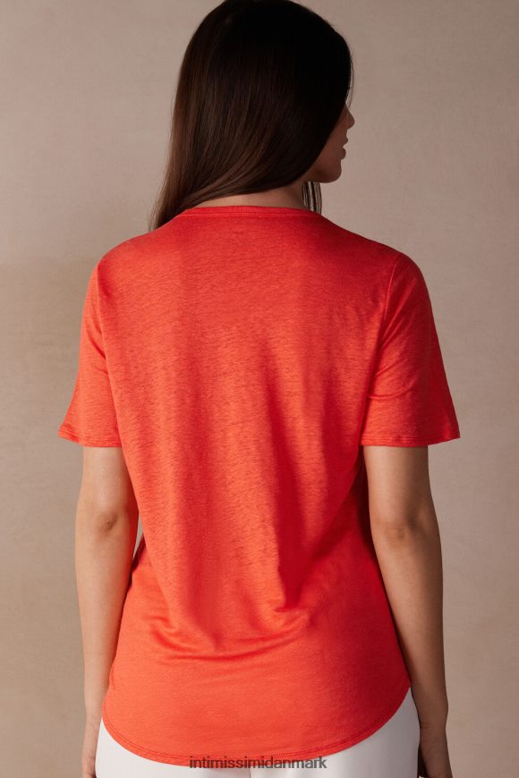 Intimissimi linned kortærmet skjorte Kvinder 219j-flamme skarlagen beklædning 8DZ4XJ1305