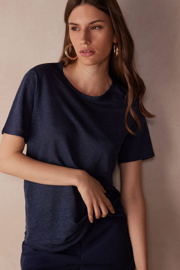 Intimissimi linned kortærmet skjorte Kvinder 243j-sømand blå beklædning 8DZ4XJ1301