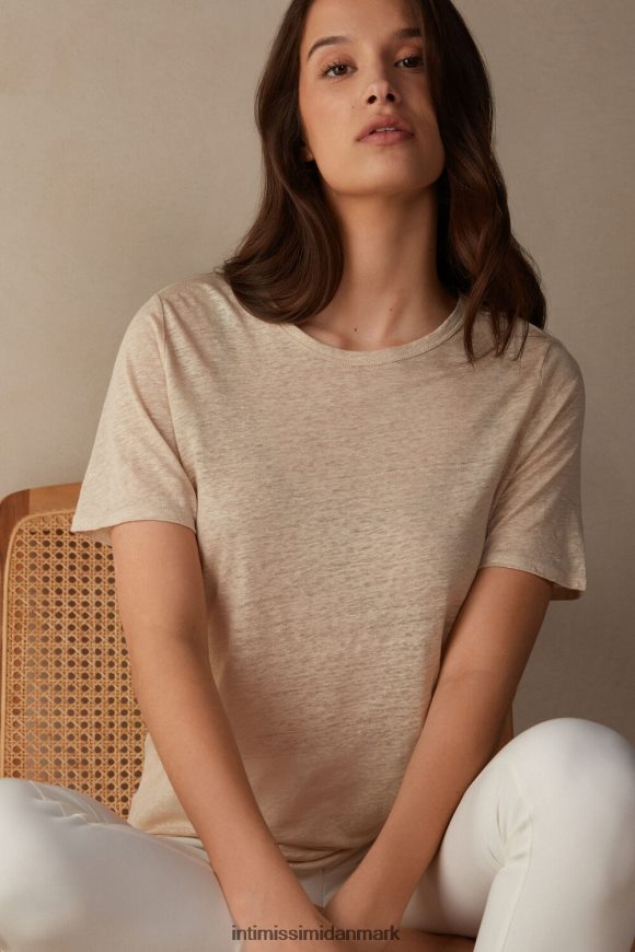 Intimissimi linned kortærmet skjorte Kvinder 913i-beige reb beklædning 8DZ4XJ1296