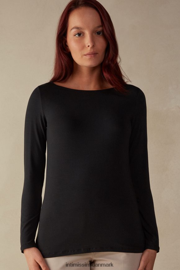 Intimissimi langærmet mikromodal top med bådhals Kvinder 019-sort beklædning 8DZ4XJ1359