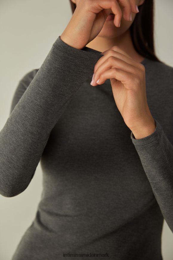 Intimissimi langærmet top med rund hals i plys modal med kashmir Kvinder 5227-koksgrå melange beklædning 8DZ4XJ1379