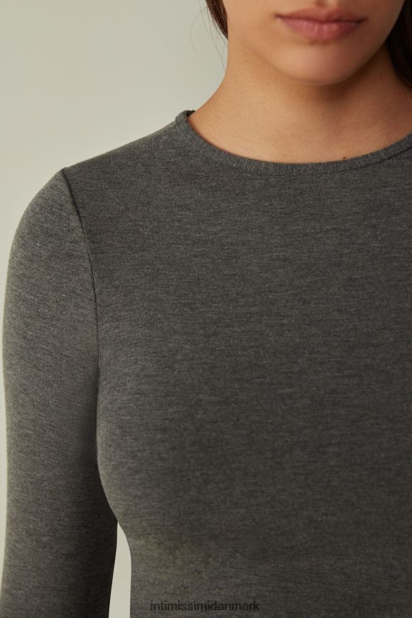 Intimissimi langærmet top med rund hals i plys modal med kashmir Kvinder 5227-koksgrå melange beklædning 8DZ4XJ1379