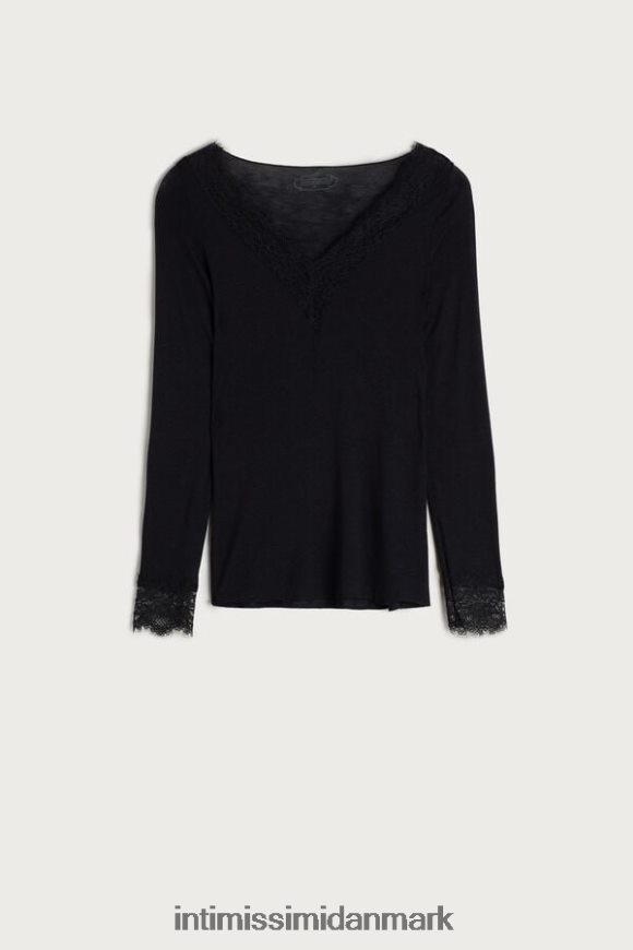Intimissimi modal kashmir ultralet lang blondeskjorte Kvinder 019-sort beklædning 8DZ4XJ1429