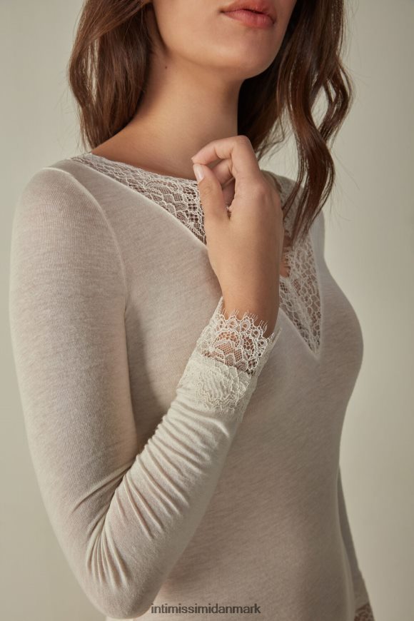 Intimissimi modal kashmir ultralet lang blondeskjorte Kvinder 231i-naturlig vanilje beklædning 8DZ4XJ1428