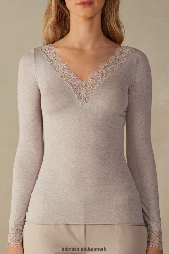 Intimissimi modal kashmir ultralet lang blondeskjorte Kvinder 7525-skal beige melange beklædning 8DZ4XJ1343