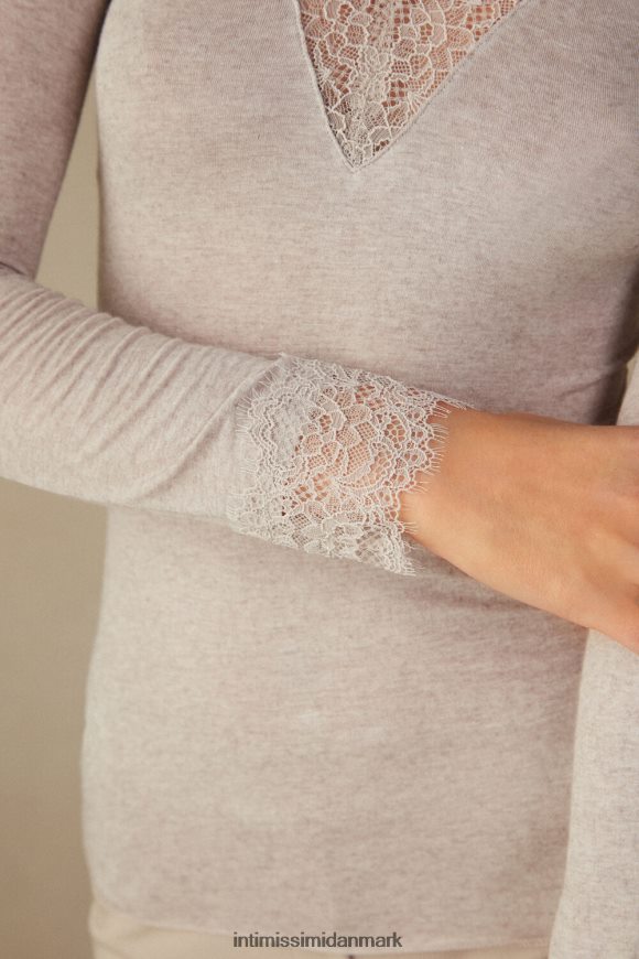 Intimissimi modal kashmir ultralet lang blondeskjorte Kvinder 7525-skal beige melange beklædning 8DZ4XJ1343