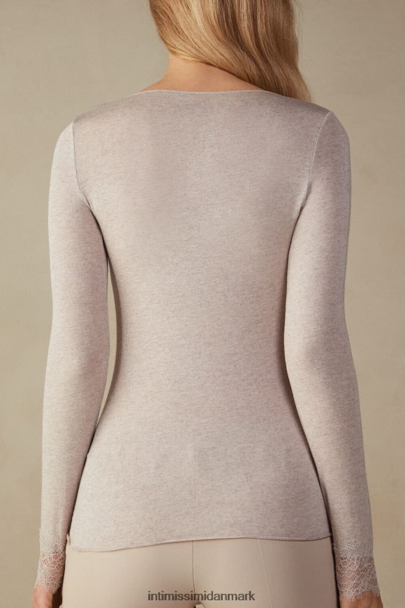 Intimissimi modal kashmir ultralet lang blondeskjorte Kvinder 7525-skal beige melange beklædning 8DZ4XJ1343