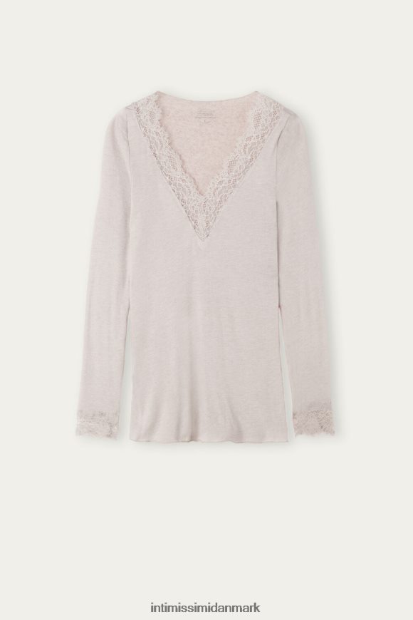 Intimissimi modal kashmir ultralet lang blondeskjorte Kvinder 7525-skal beige melange beklædning 8DZ4XJ1343