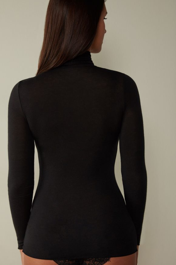 Intimissimi modal kashmir ultralet top med høj hals Kvinder 019-sort beklædning 8DZ4XJ1447