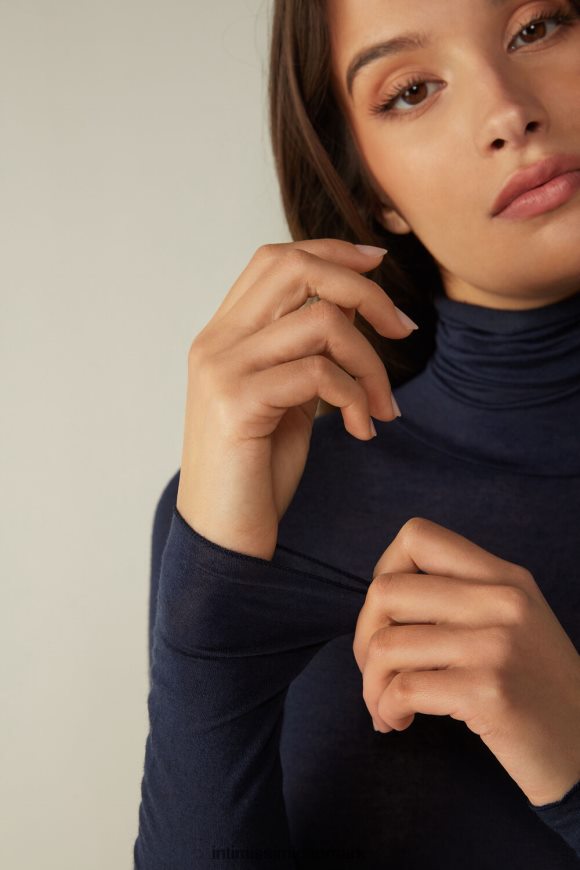 Intimissimi modal kashmir ultralet top med høj hals Kvinder 1467-intens blå beklædning 8DZ4XJ1262