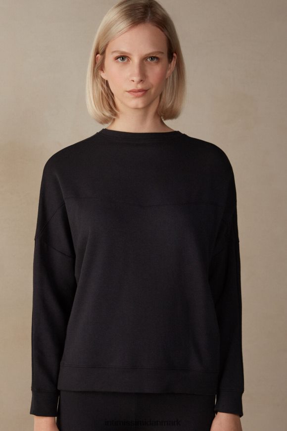 Intimissimi modal og kashmir fleece trøje med rund hals Kvinder 019-sort beklædning 8DZ4XJ1342