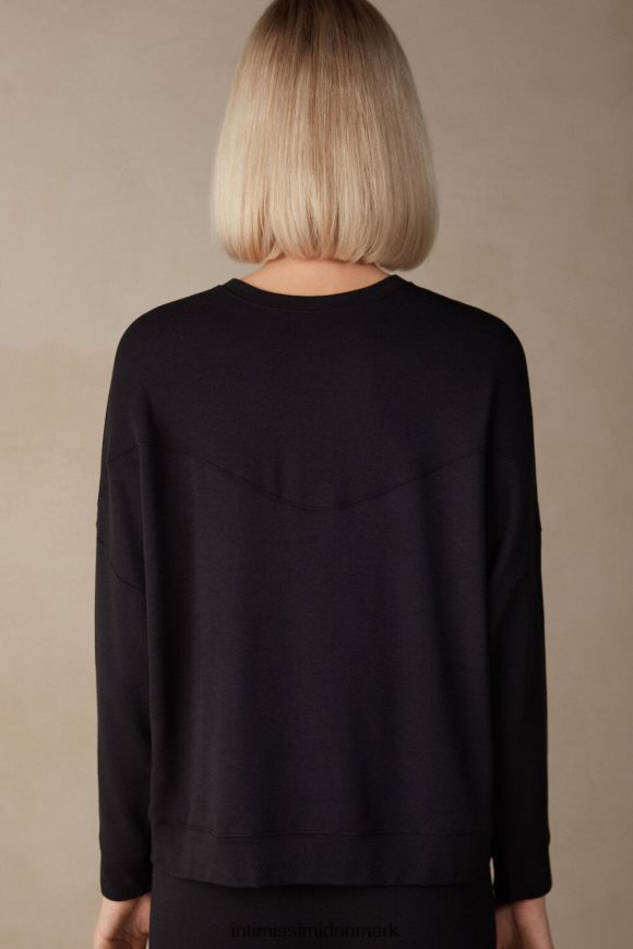 Intimissimi modal og kashmir fleece trøje med rund hals Kvinder 019-sort beklædning 8DZ4XJ1342