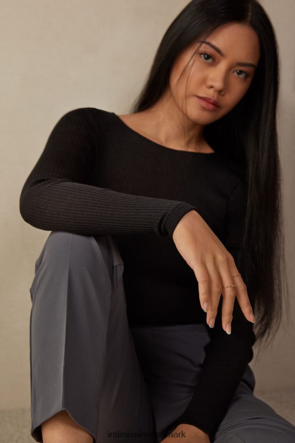 Intimissimi uld og silke langærmet max top med rund hals Kvinder 019-sort beklædning 8DZ4XJ1345