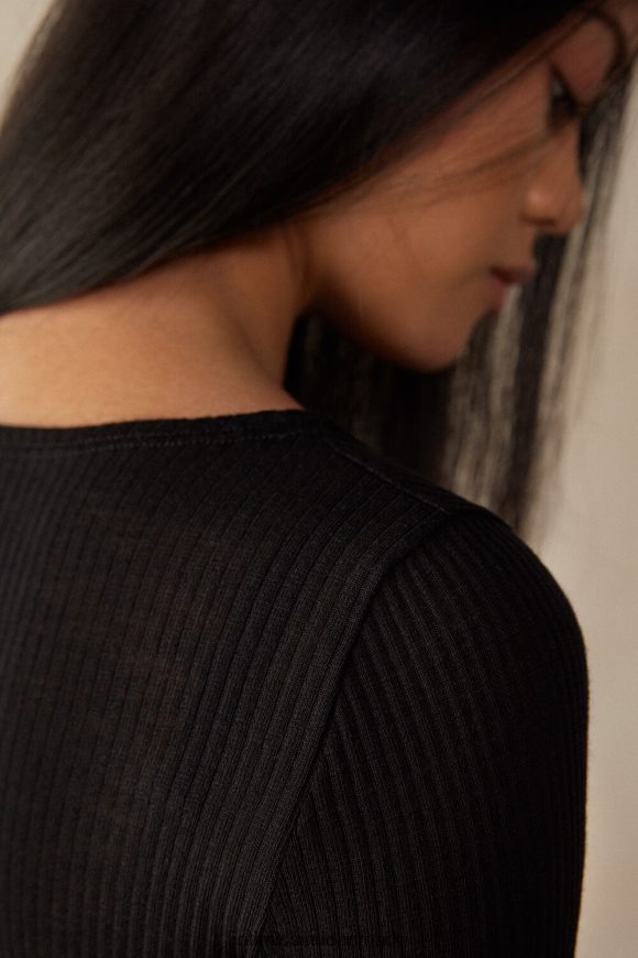 Intimissimi uld og silke langærmet max top med rund hals Kvinder 019-sort beklædning 8DZ4XJ1345