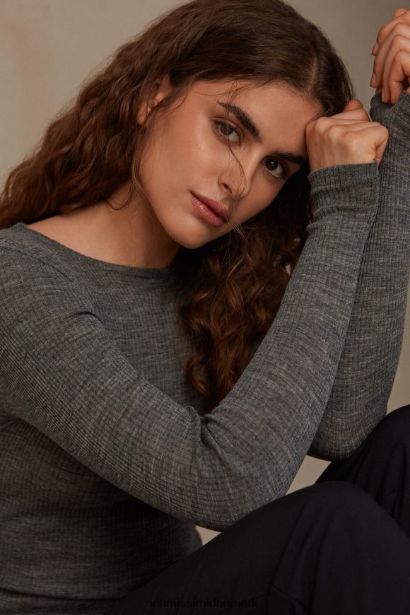 Intimissimi uld og silke langærmet max top med rund hals Kvinder 7481-aluminium grå blanding beklædning 8DZ4XJ1340