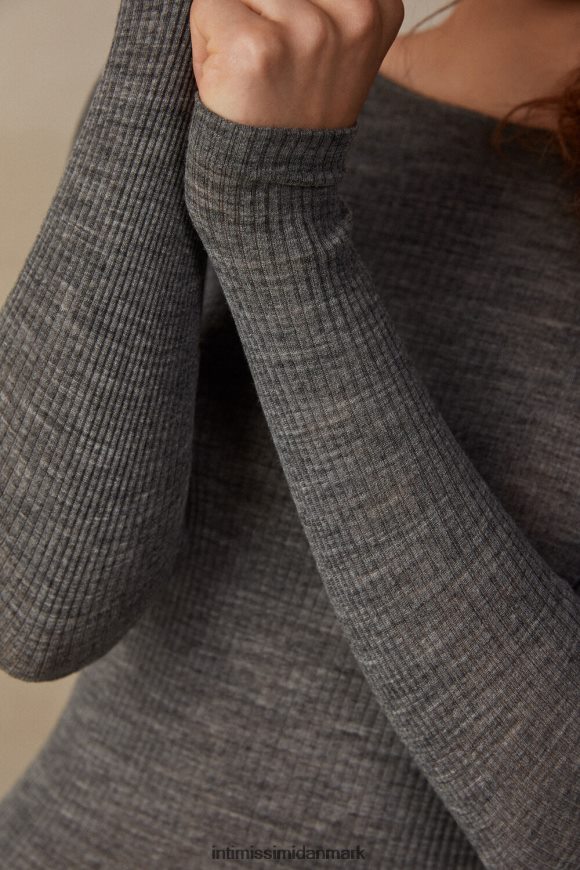 Intimissimi uld og silke langærmet max top med rund hals Kvinder 7481-aluminium grå blanding beklædning 8DZ4XJ1340