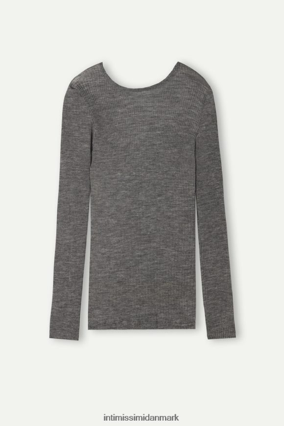 Intimissimi uld og silke langærmet max top med rund hals Kvinder 7481-aluminium grå blanding beklædning 8DZ4XJ1340