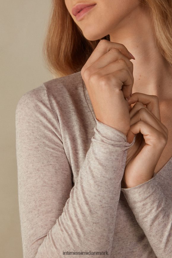 Intimissimi ultralet modal med kashmir v-hals top Kvinder 7525-skal beige melange beklædning 8DZ4XJ1347