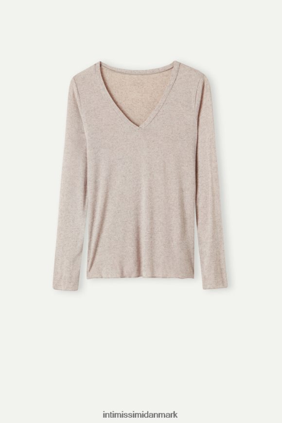 Intimissimi ultralet modal med kashmir v-hals top Kvinder 7525-skal beige melange beklædning 8DZ4XJ1347