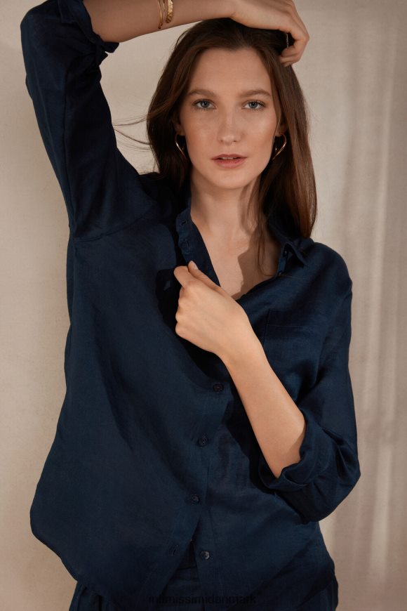 Intimissimi ensfarvet linned skjorte Kvinder 243j-sømand blå beklædning 8DZ4XJ1300