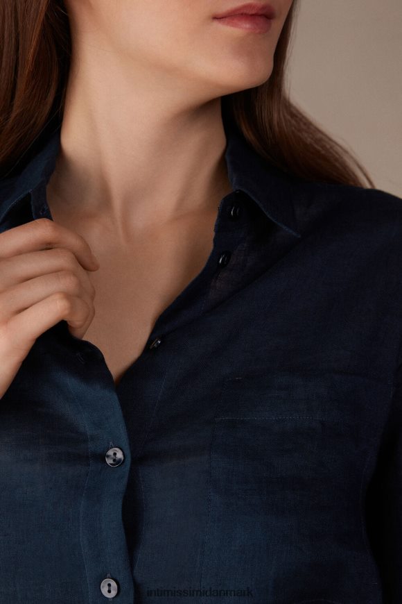 Intimissimi ensfarvet linned skjorte Kvinder 243j-sømand blå beklædning 8DZ4XJ1300
