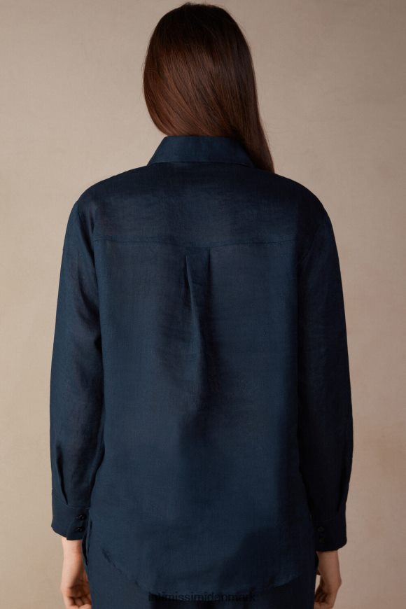 Intimissimi ensfarvet linned skjorte Kvinder 243j-sømand blå beklædning 8DZ4XJ1300