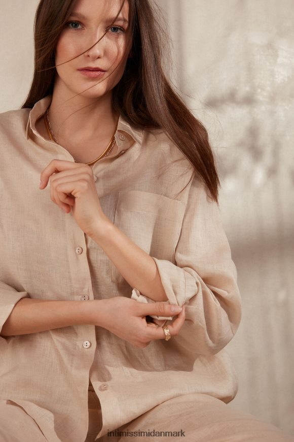 Intimissimi ensfarvet linned skjorte Kvinder 913i-beige reb beklædning 8DZ4XJ1295