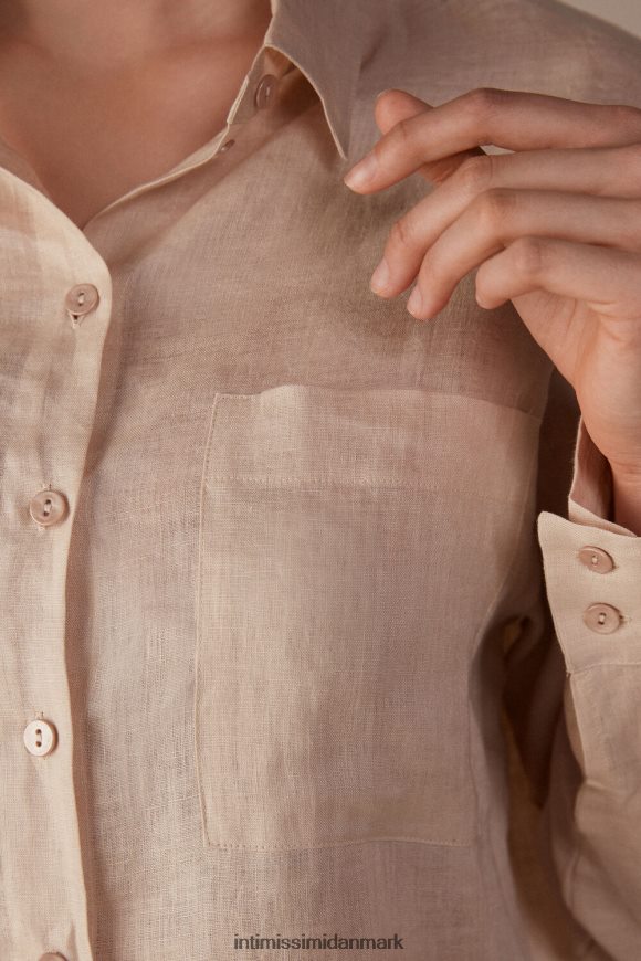 Intimissimi ensfarvet linned skjorte Kvinder 913i-beige reb beklædning 8DZ4XJ1295