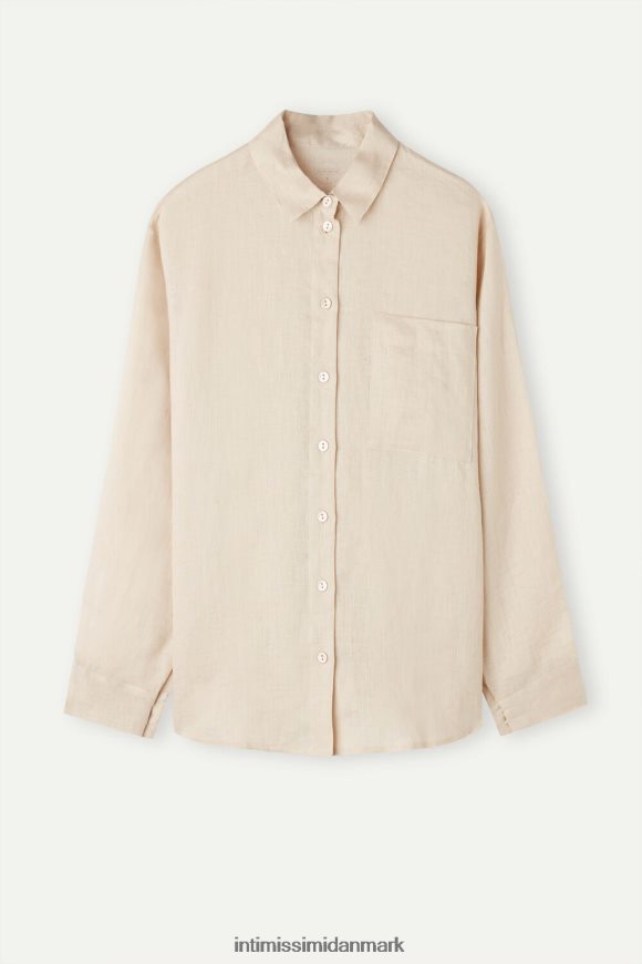 Intimissimi ensfarvet linned skjorte Kvinder 913i-beige reb beklædning 8DZ4XJ1295